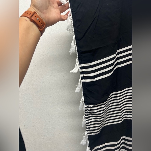 Black and White Striped Swim Coverup with Tassel Hem - Picture 5 of 8